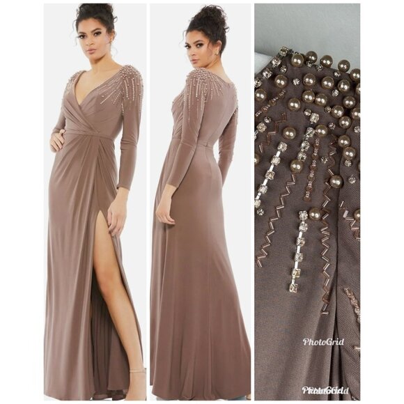 Mac Duggal Dresses & Skirts - Mac Duggal 55715  Long Sleeved Jersey Dress Size 8 NWT Mocha Stretch FItted